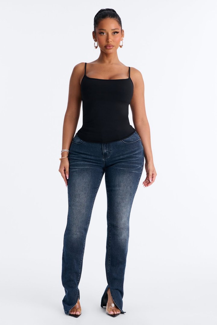 Solina Side Slit Stretch Skinny Jeans - Dark Wash