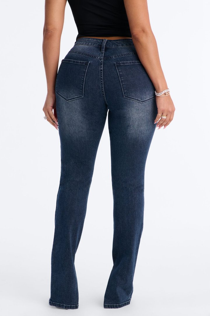 Solina Side Slit Stretch Skinny Jeans - Dark Wash