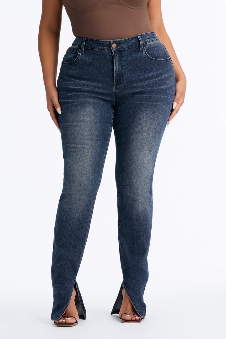 Solina Side Slit Stretch Skinny Jeans - Dark Wash