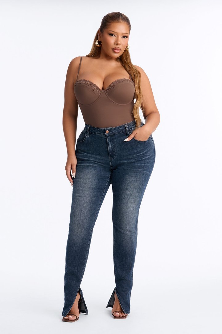 Solina Side Slit Stretch Skinny Jeans - Dark Wash