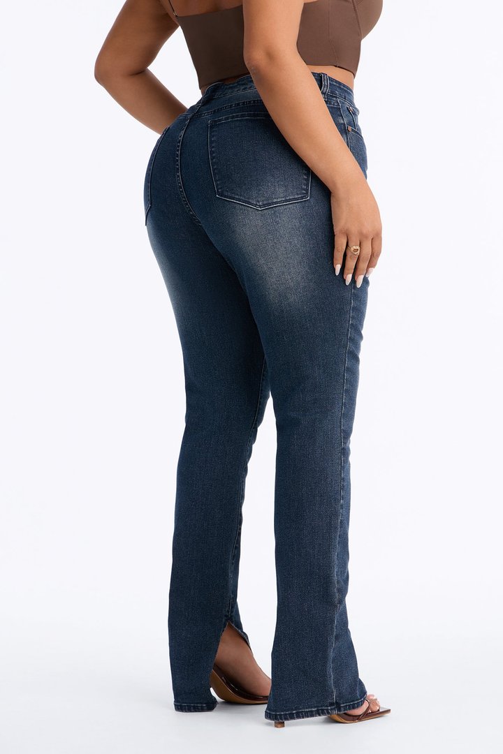 Solina Side Slit Stretch Skinny Jeans - Dark Wash