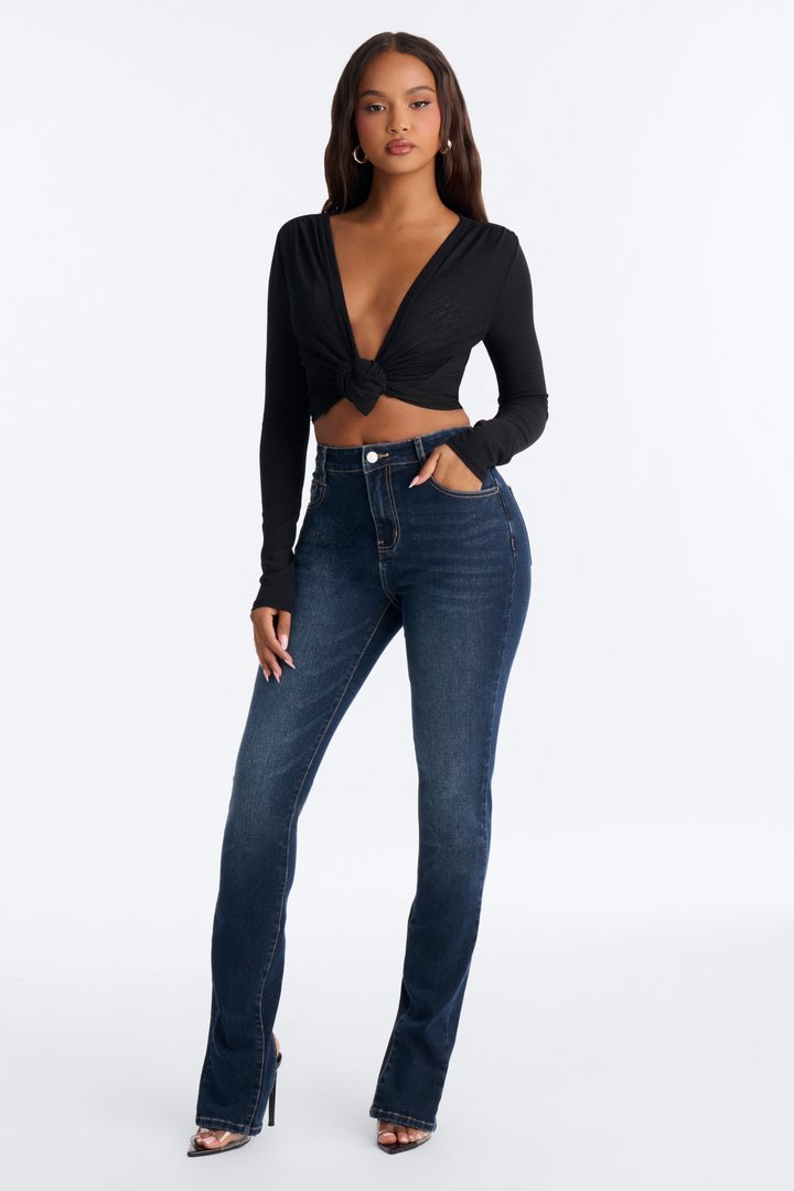 New York Back Slit Stretch Skinny Jeans - Dark Wash