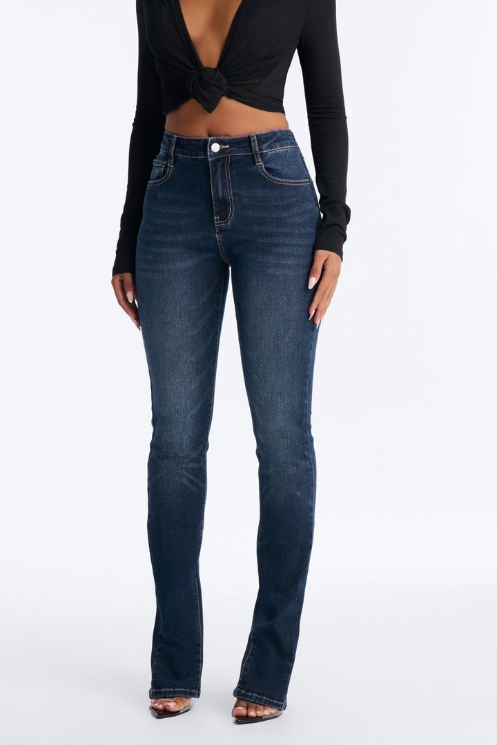 New York Back Slit Stretch Skinny Jeans - Dark Wash