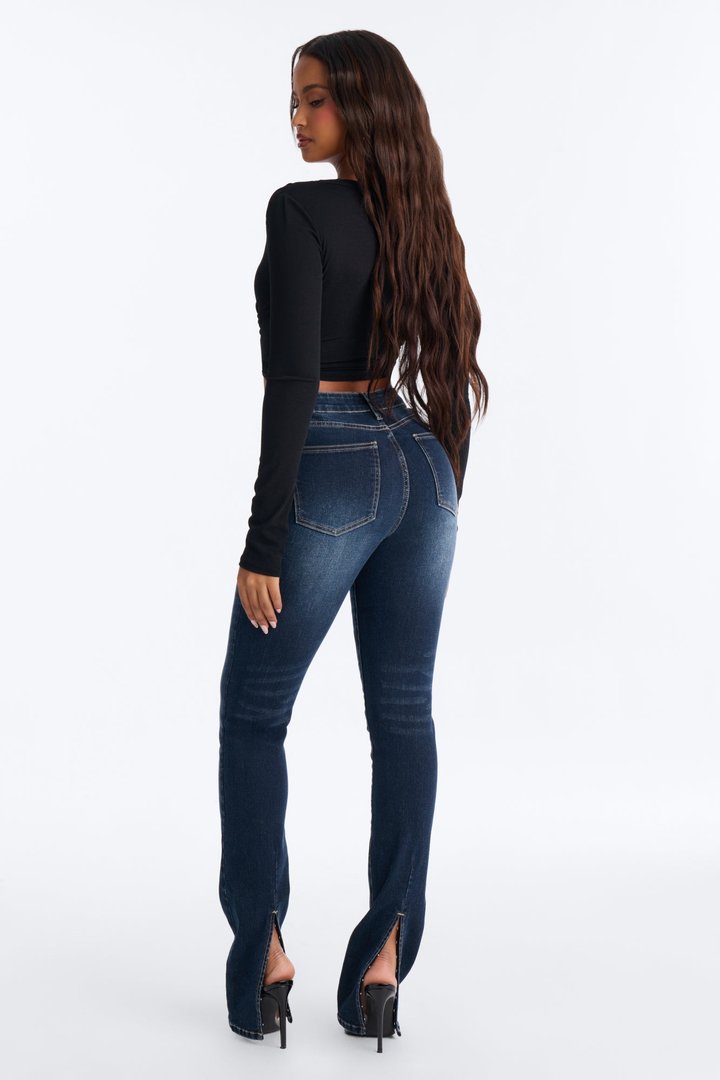 New York Back Slit Stretch Skinny Jeans - Dark Wash
