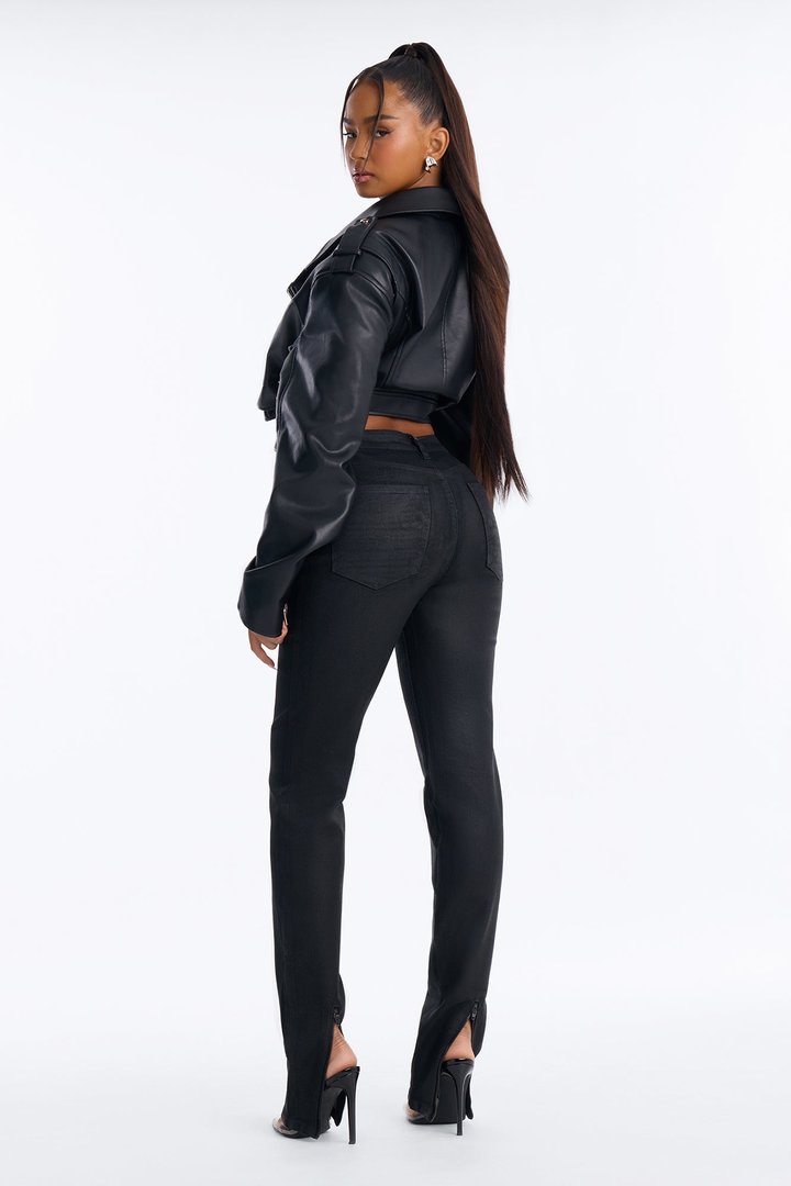 I Was There Coated Split Hem Skinny Jeans - Black