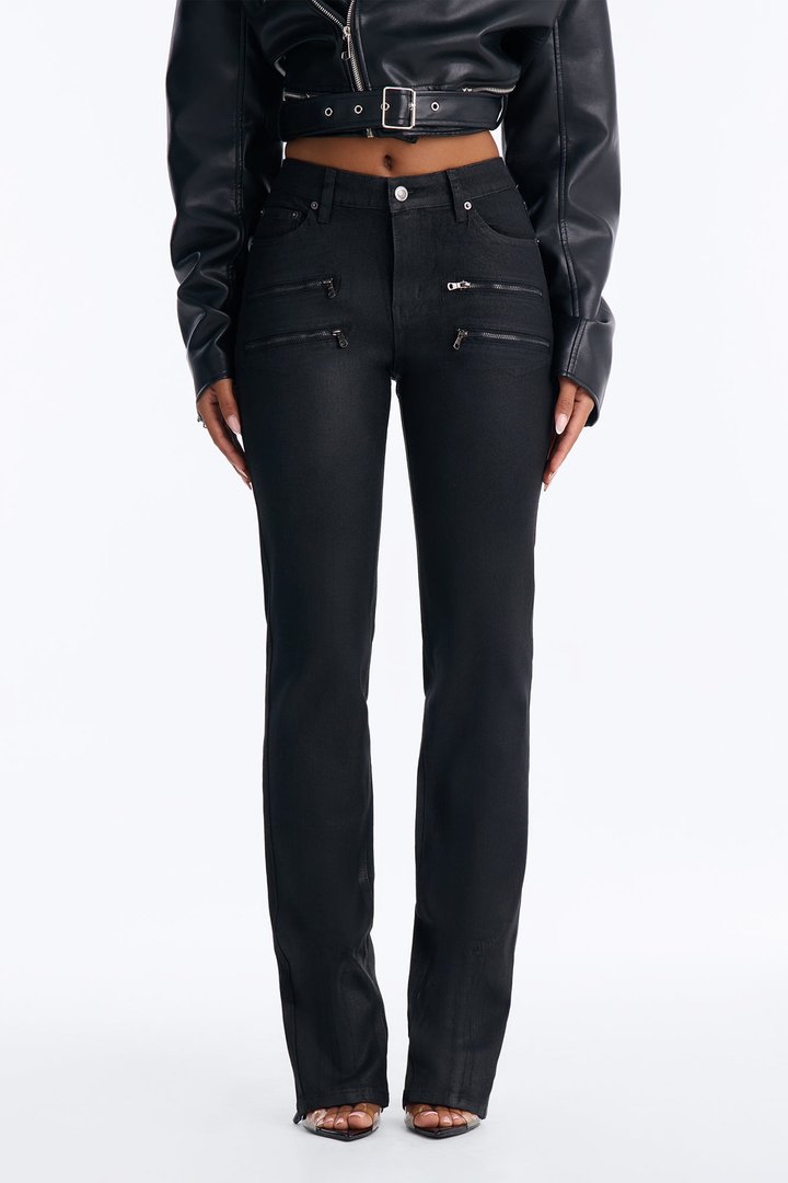 I Was There Coated Split Hem Skinny Jeans - Black