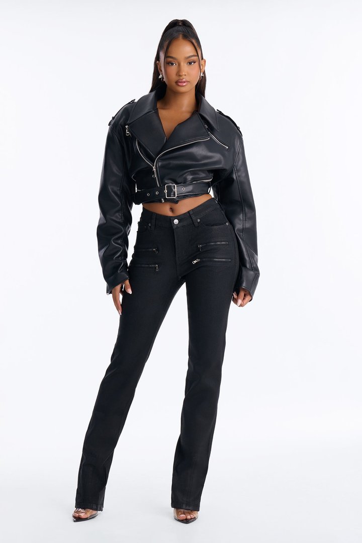 I Was There Coated Split Hem Skinny Jeans - Black