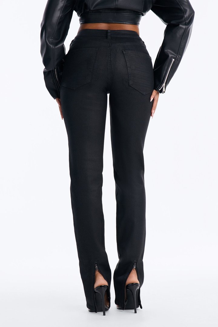 I Was There Coated Split Hem Skinny Jeans - Black