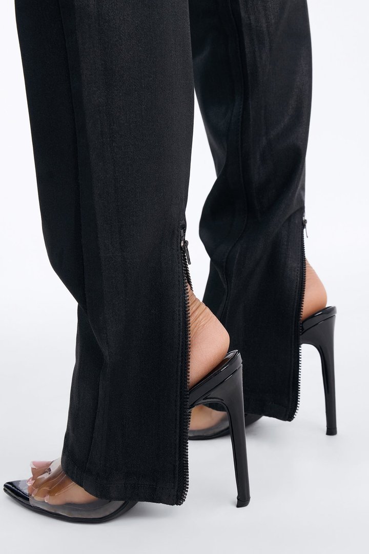 I Was There Coated Split Hem Skinny Jeans - Black