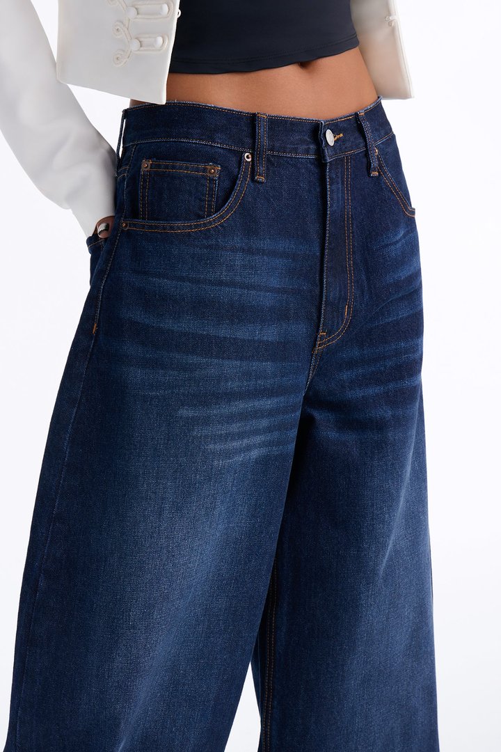 Nowhere To Be Drop Waist Cuffed Balloon Jeans - Dark Wash