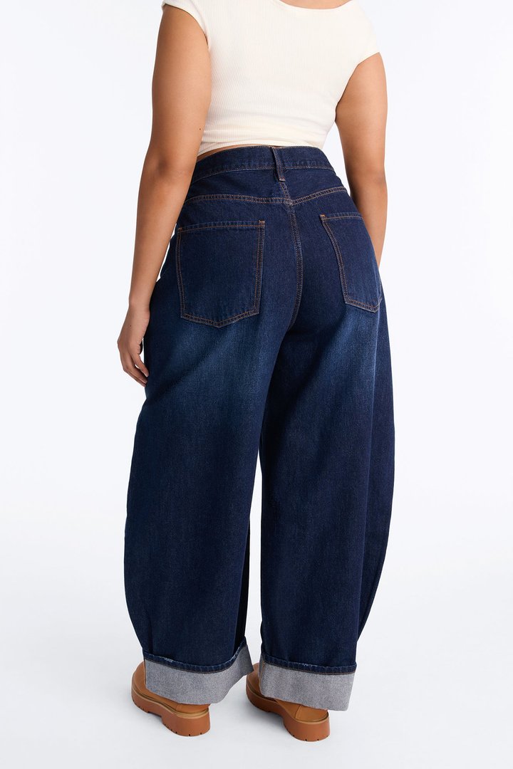 Nowhere To Be Drop Waist Cuffed Balloon Jeans - Dark Wash