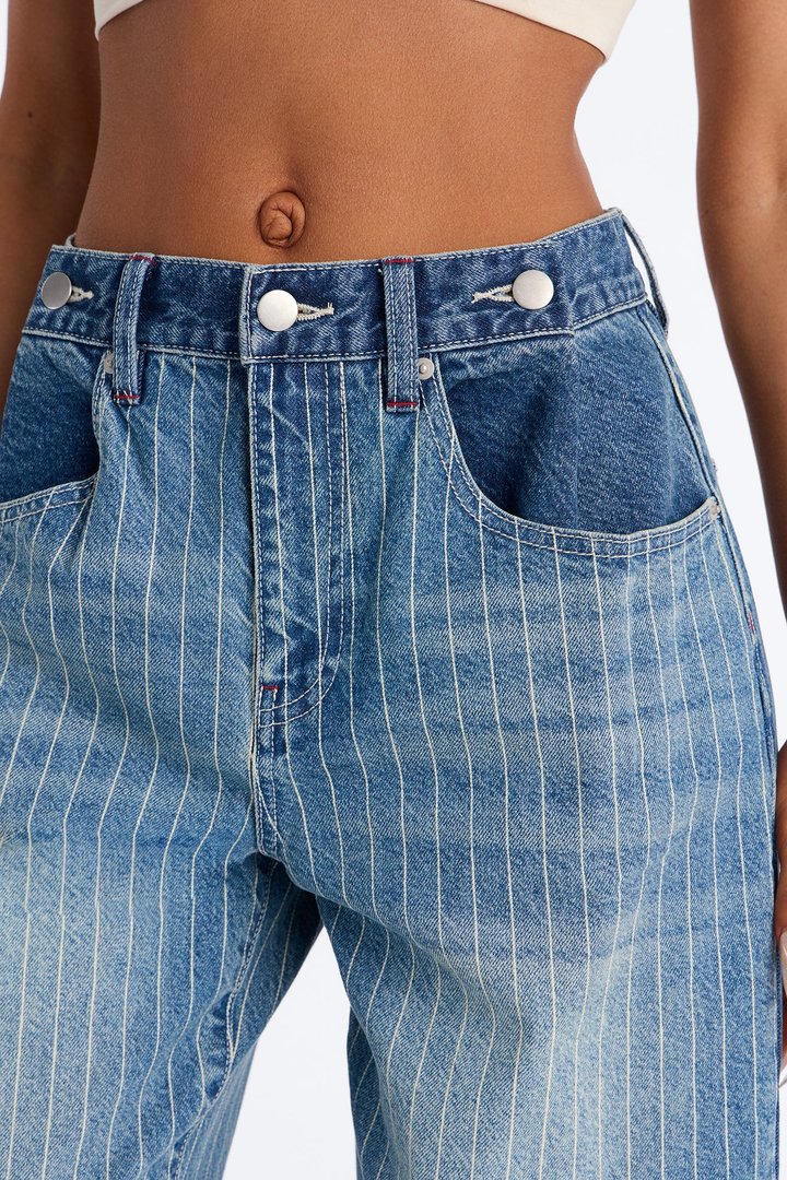 Legendary Striped Waist Adjuster Baggy Jeans - Vintage Wash