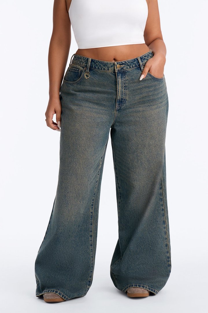 Match Made In Heaven Baggy Heart Jeans - Dark Wash