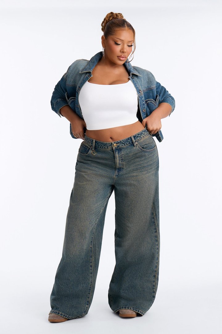 Match Made In Heaven Baggy Heart Jeans - Dark Wash