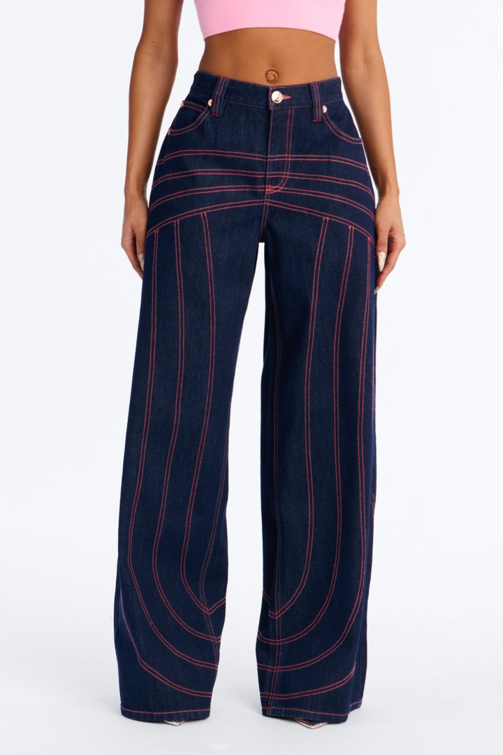 Seams Like Love Wide Leg Jeans - Dark Denim