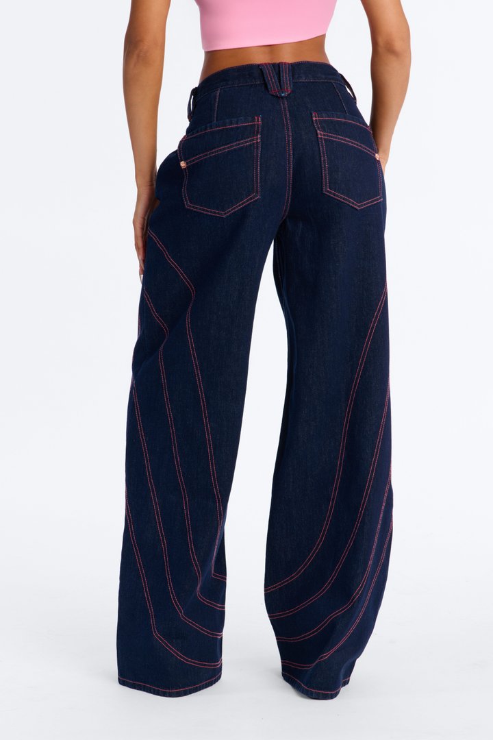 Seams Like Love Wide Leg Jeans - Dark Denim