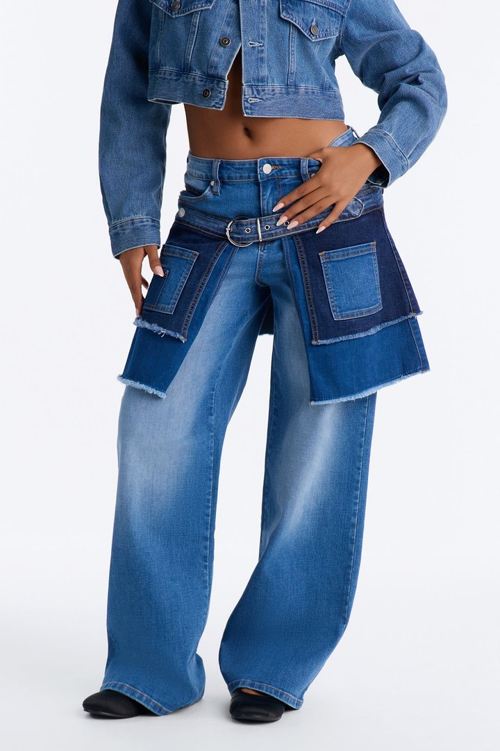 Double Dealing Straight Leg Skirt Jeans - Medium Wash