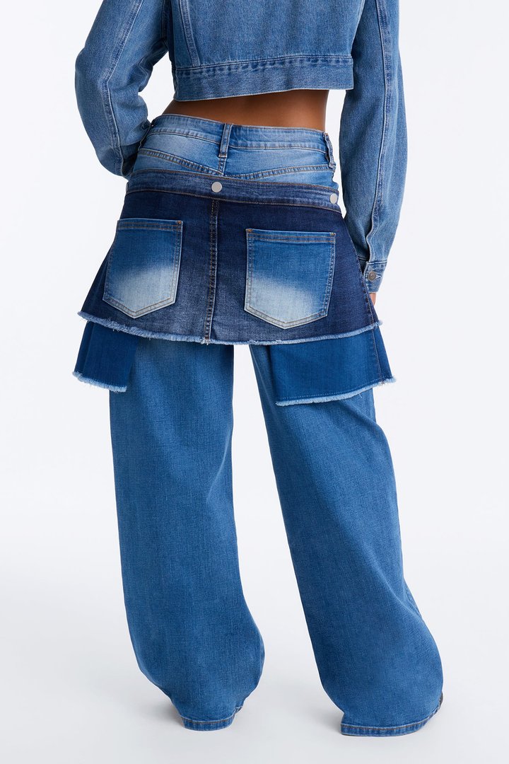 Double Dealing Straight Leg Skirt Jeans - Medium Wash