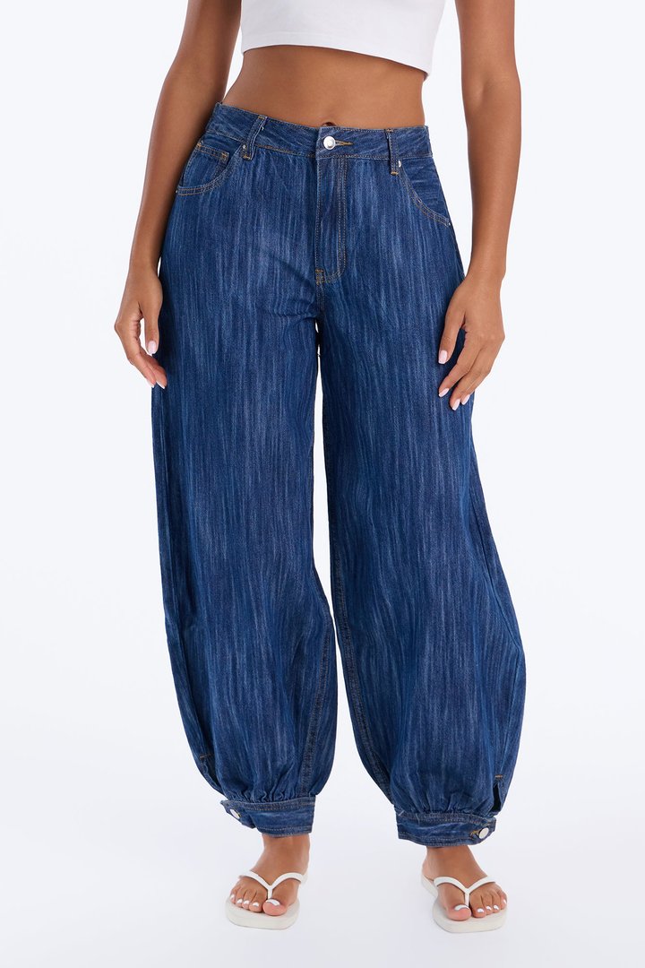 Madison Slubby Ankle Length Balloon Jeans - Dark Wash