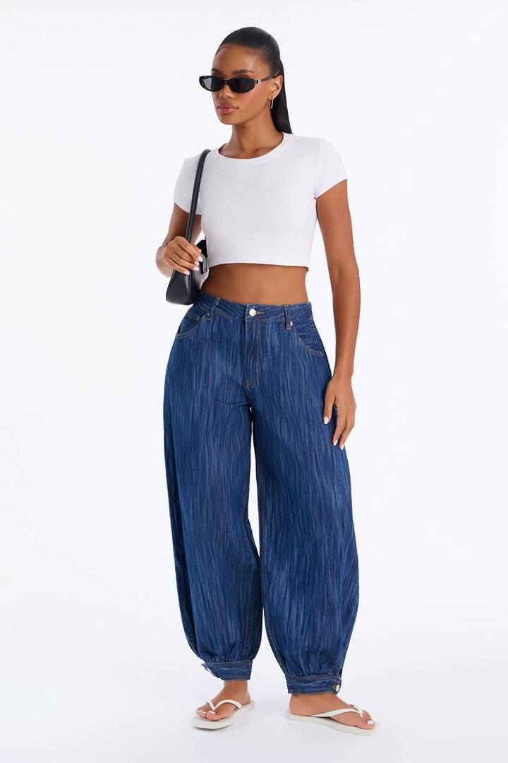 Madison Slubby Ankle Length Balloon Jeans - Dark Wash