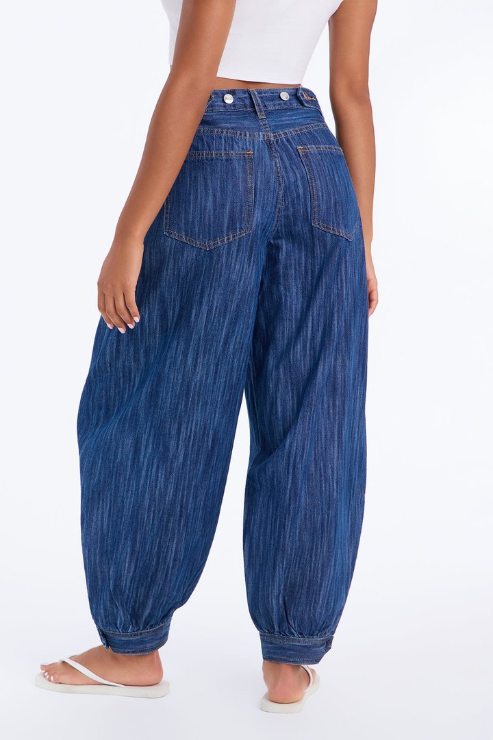 Madison Slubby Ankle Length Balloon Jeans - Dark Wash