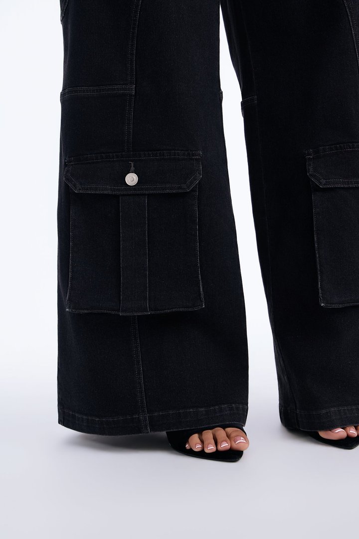 Hayley High Rise Stretch Cargo Wide Leg Jeans - Black