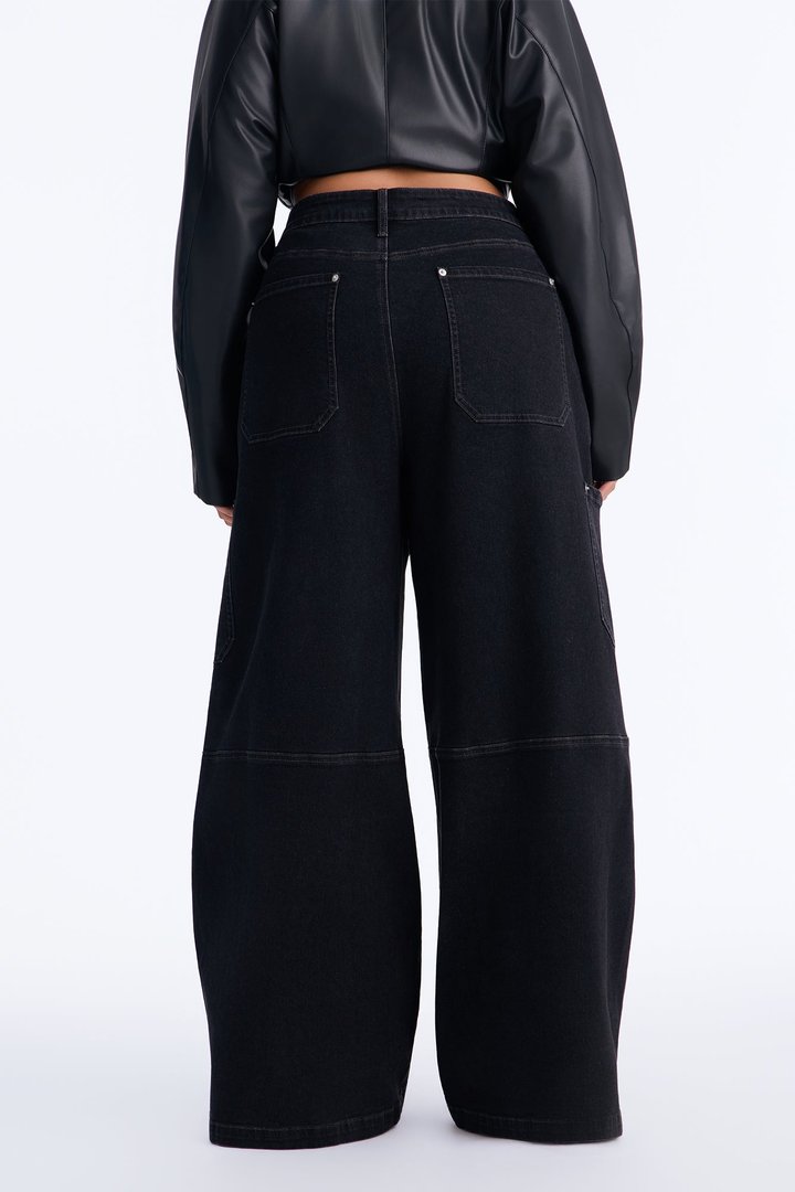 Hayley High Rise Stretch Cargo Wide Leg Jeans - Black