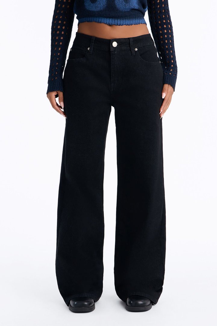 Northie Drop Waist Loose Wide Leg Jeans - Black