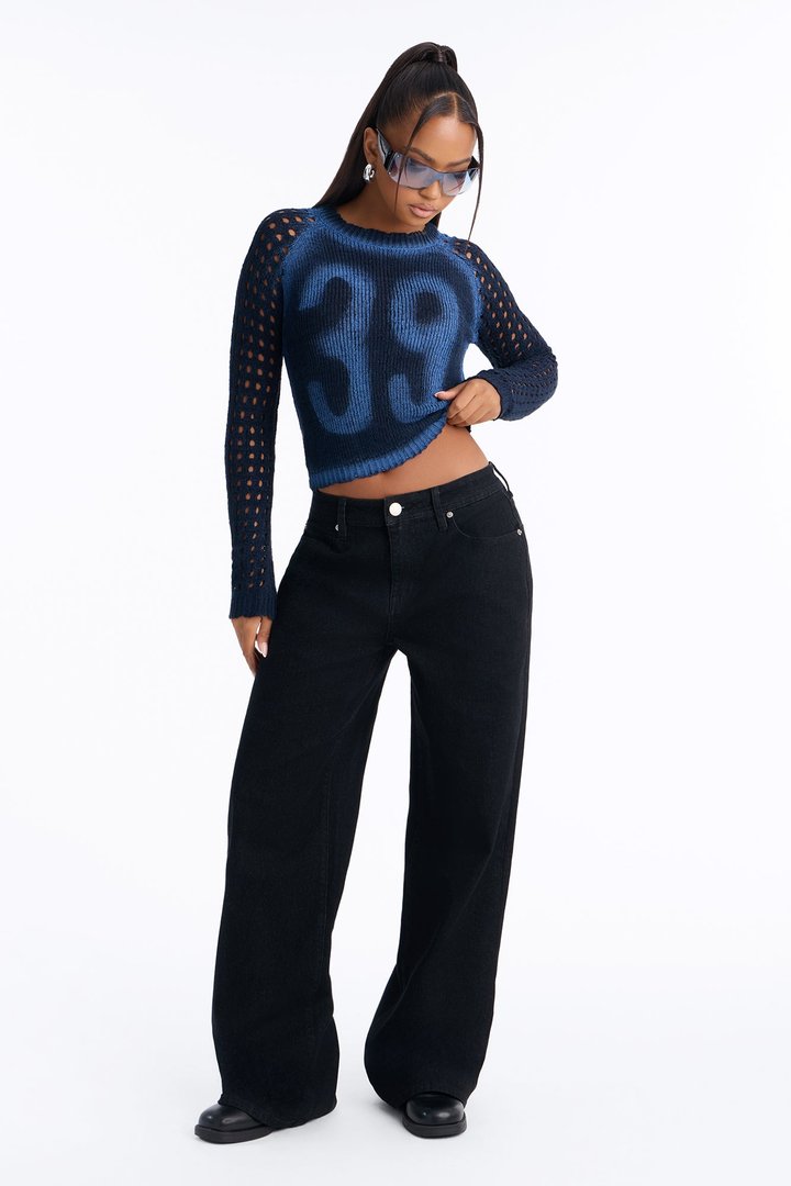Northie Drop Waist Loose Wide Leg Jeans - Black