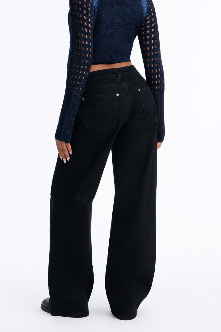 Northie Drop Waist Loose Wide Leg Jeans - Black