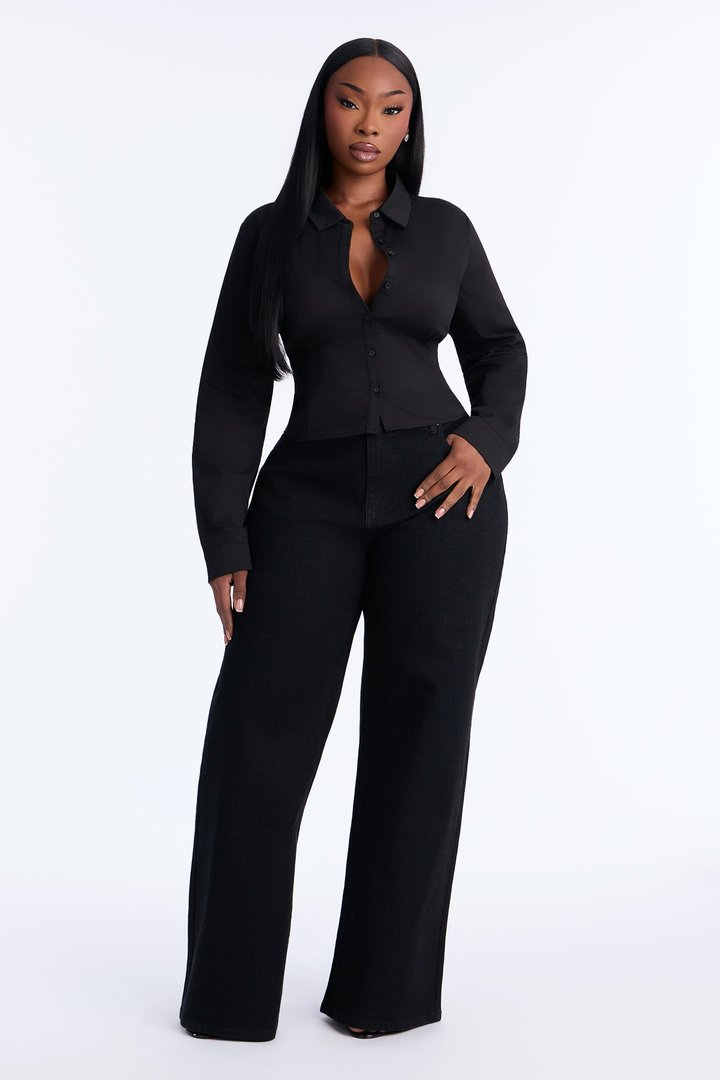 Northie Drop Waist Loose Wide Leg Jeans - Black