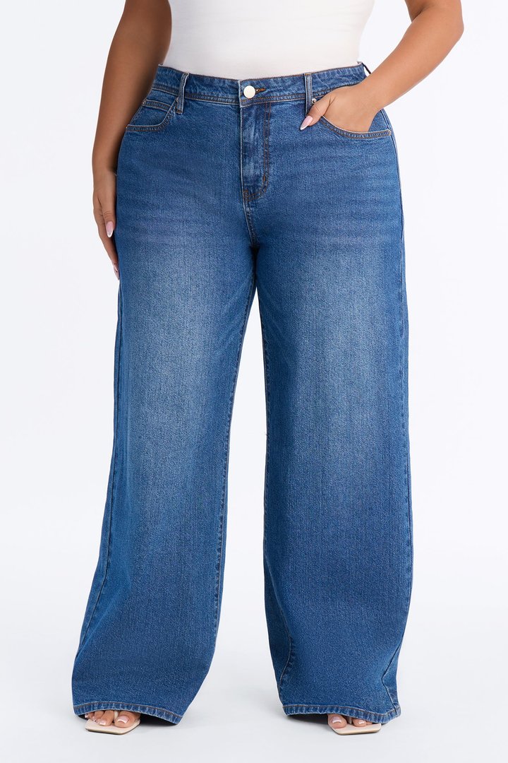 Northie Drop Waist Loose Wide Leg Jeans - Medium Wash