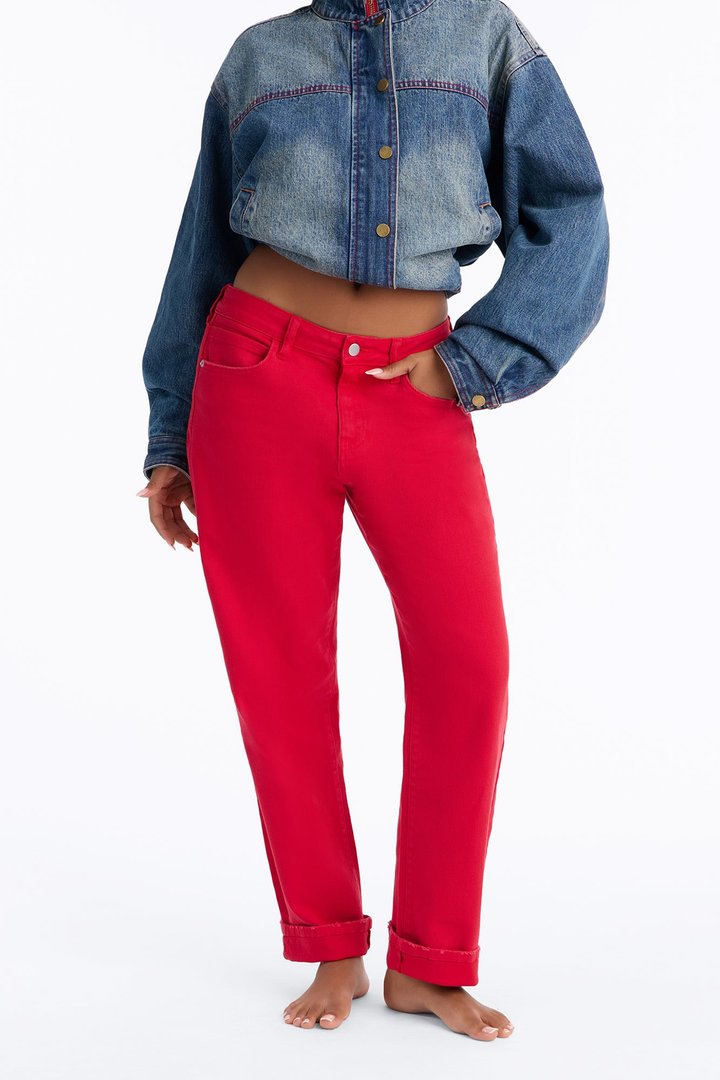 Smoke Signal Distressed Mom Jeans - Red