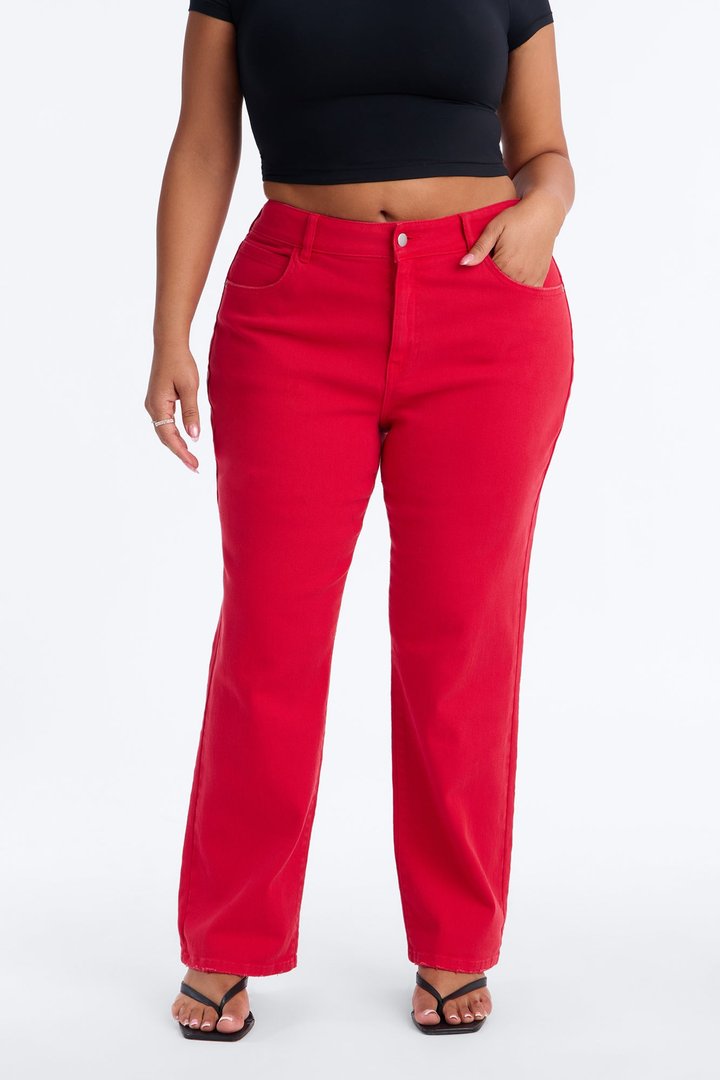 Smoke Signal Distressed Mom Jeans - Red