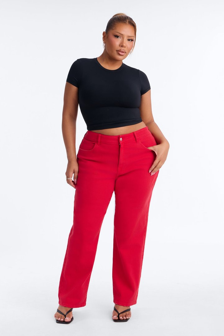 Smoke Signal Distressed Mom Jeans - Red