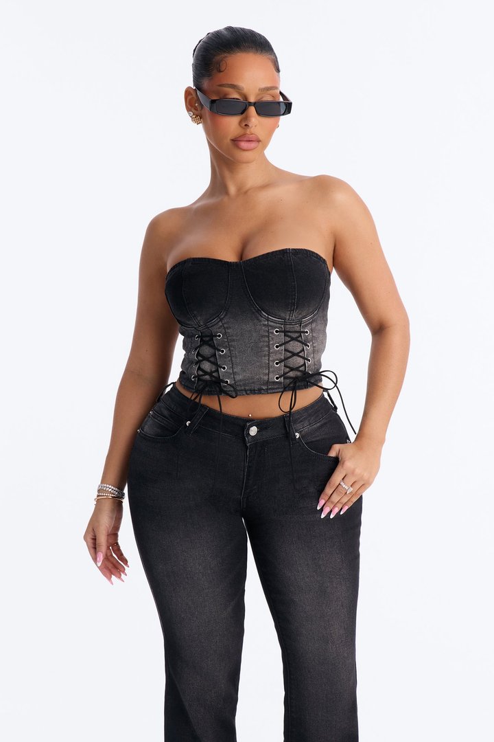 Laced In Luck Denim Pant Set - Black Wash