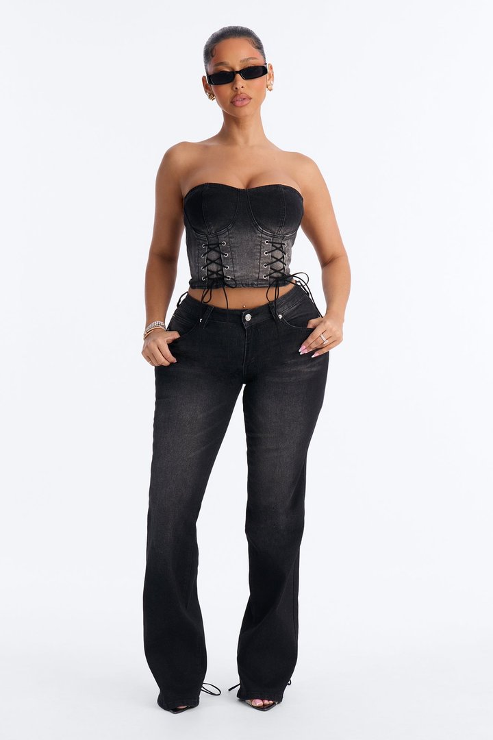 Laced In Luck Denim Pant Set - Black Wash