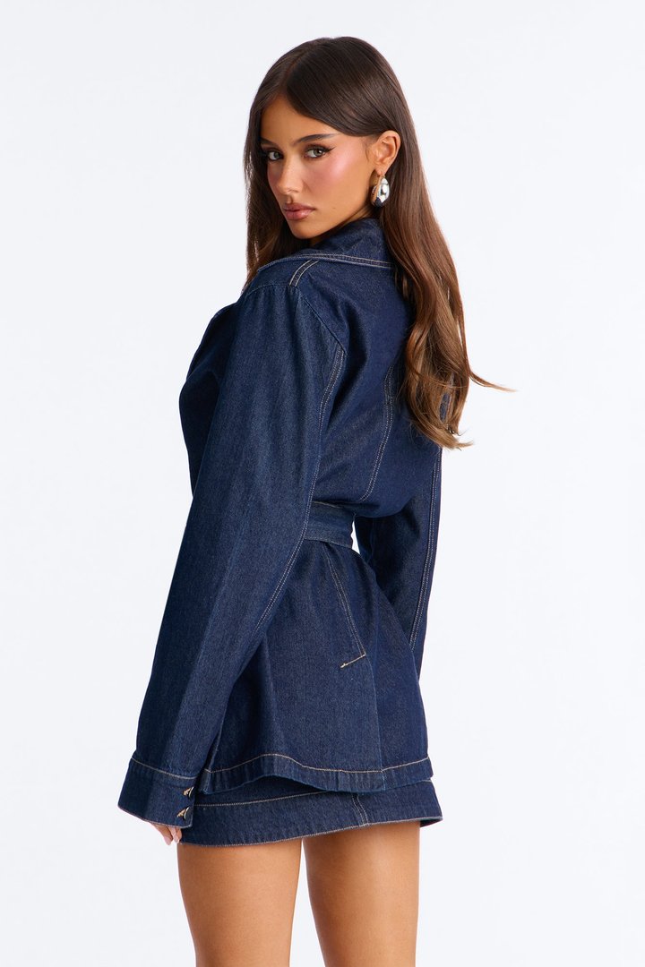 For The Best Belted Denim Skirt Set - Dark Denim
