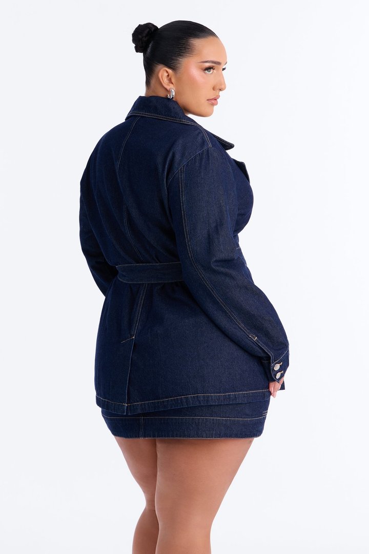 For The Best Belted Denim Skirt Set - Dark Denim