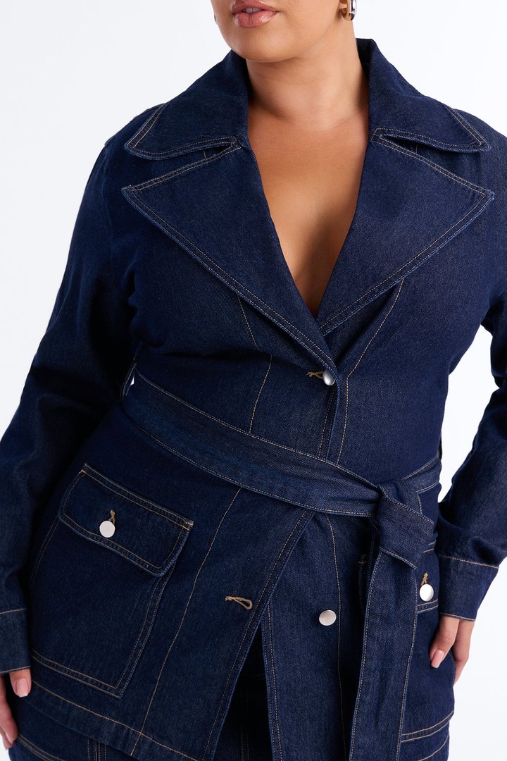For The Best Belted Denim Skirt Set - Dark Denim