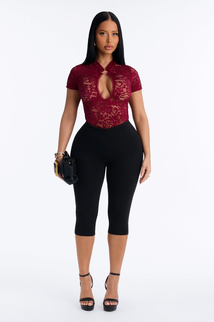 Love Bomb Short Sleeve Lace Bodysuit - Burgundy