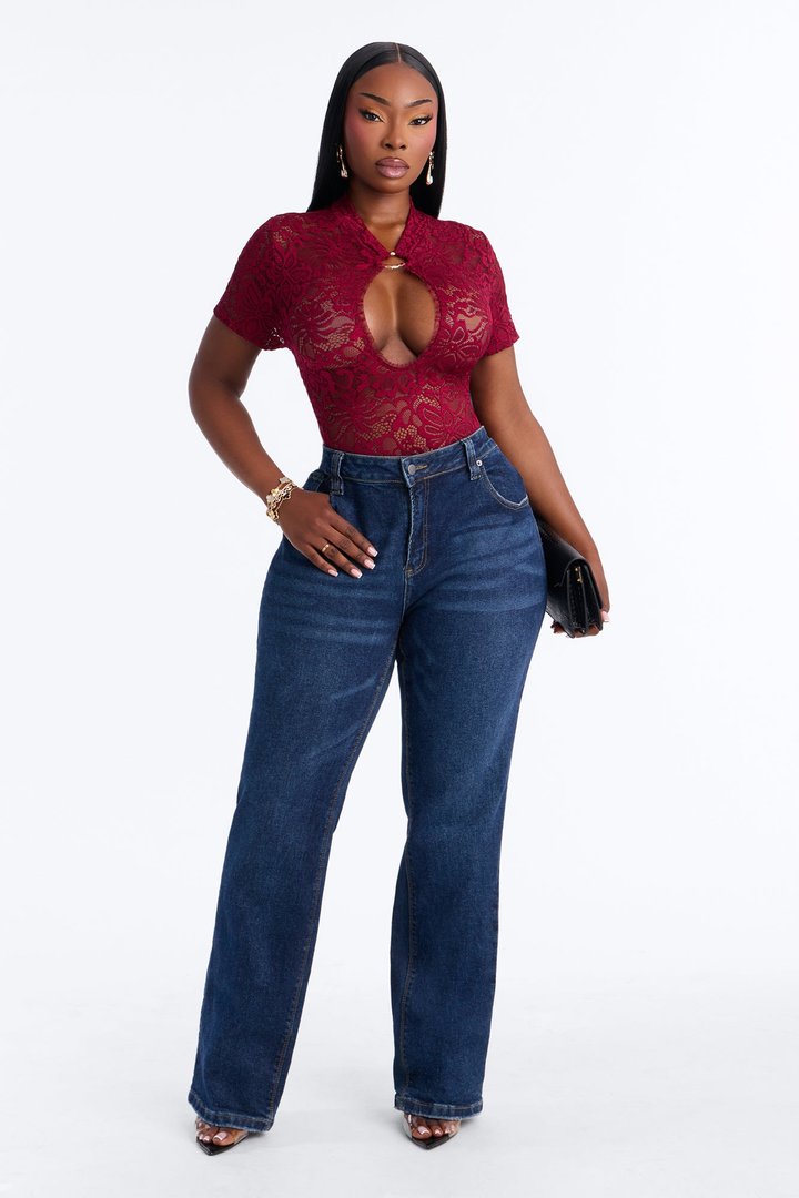 Love Bomb Short Sleeve Lace Bodysuit - Burgundy