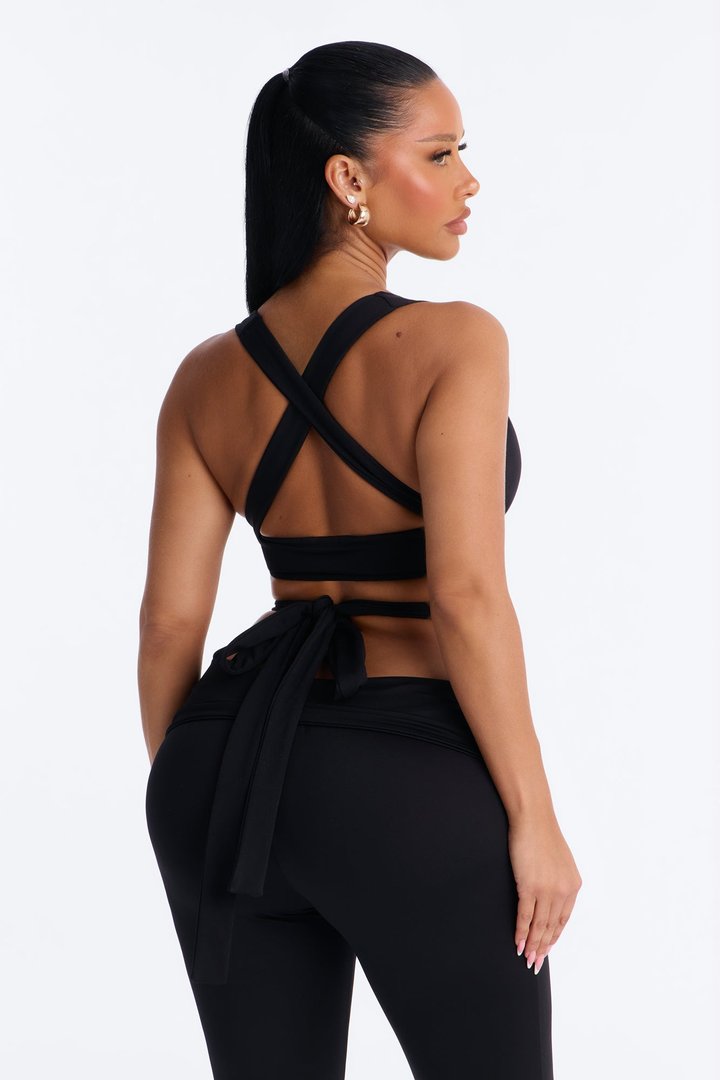 Seamless Smooth Double Lined Tie Waist Bra Top - Black