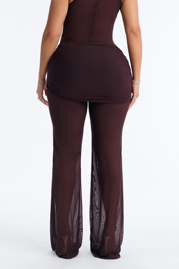 Power Mesh Foldover Ruched Flare Pant - Chocolate