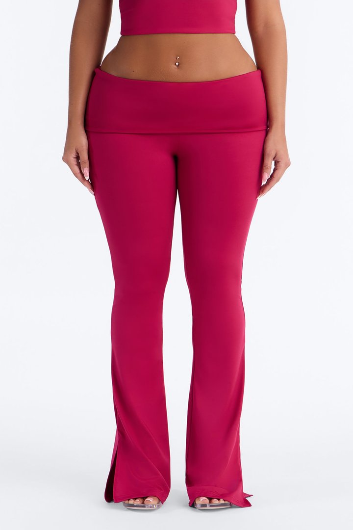 Contour Foldover Split Flare Legging - Raspberry