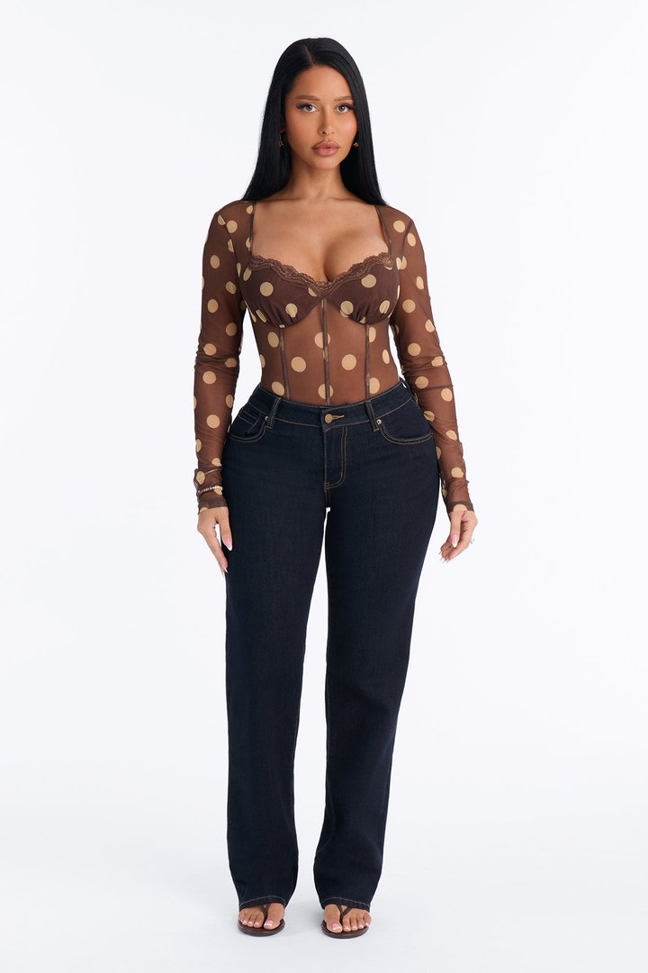 Polka Dot Fantasy Mesh Bodysuit - Brown/combo