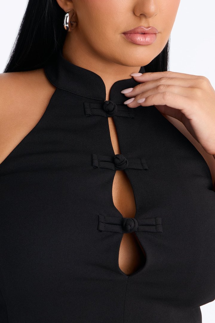 Kim Mock Neck Knot Sleeveless Top - Black