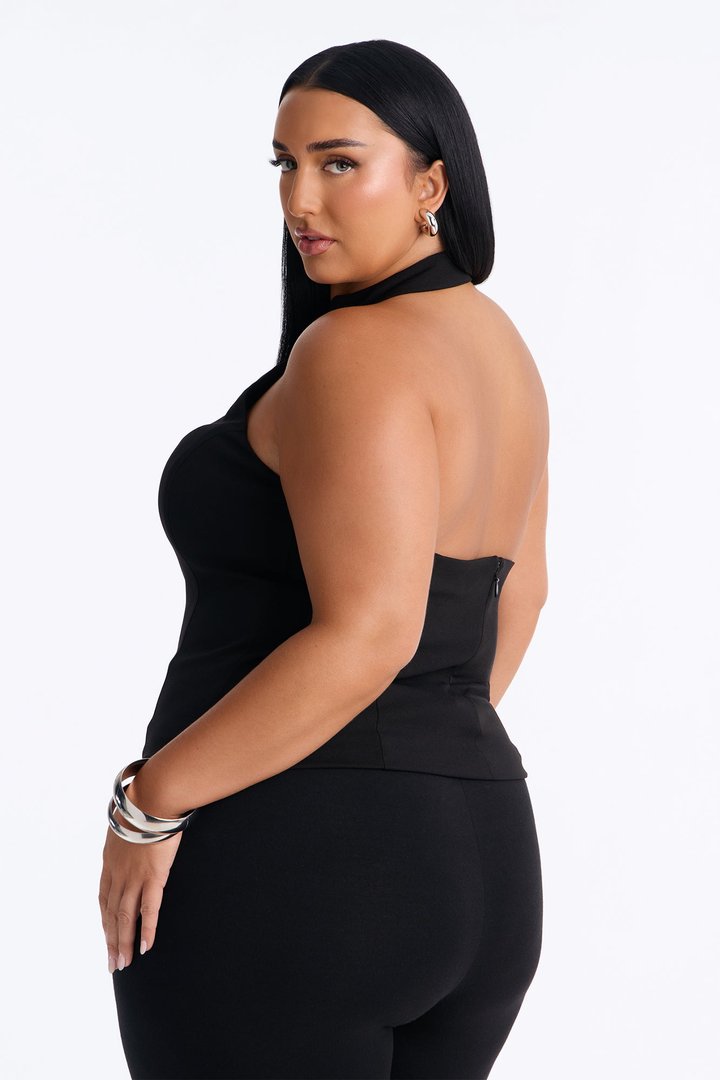 Kim Mock Neck Knot Sleeveless Top - Black