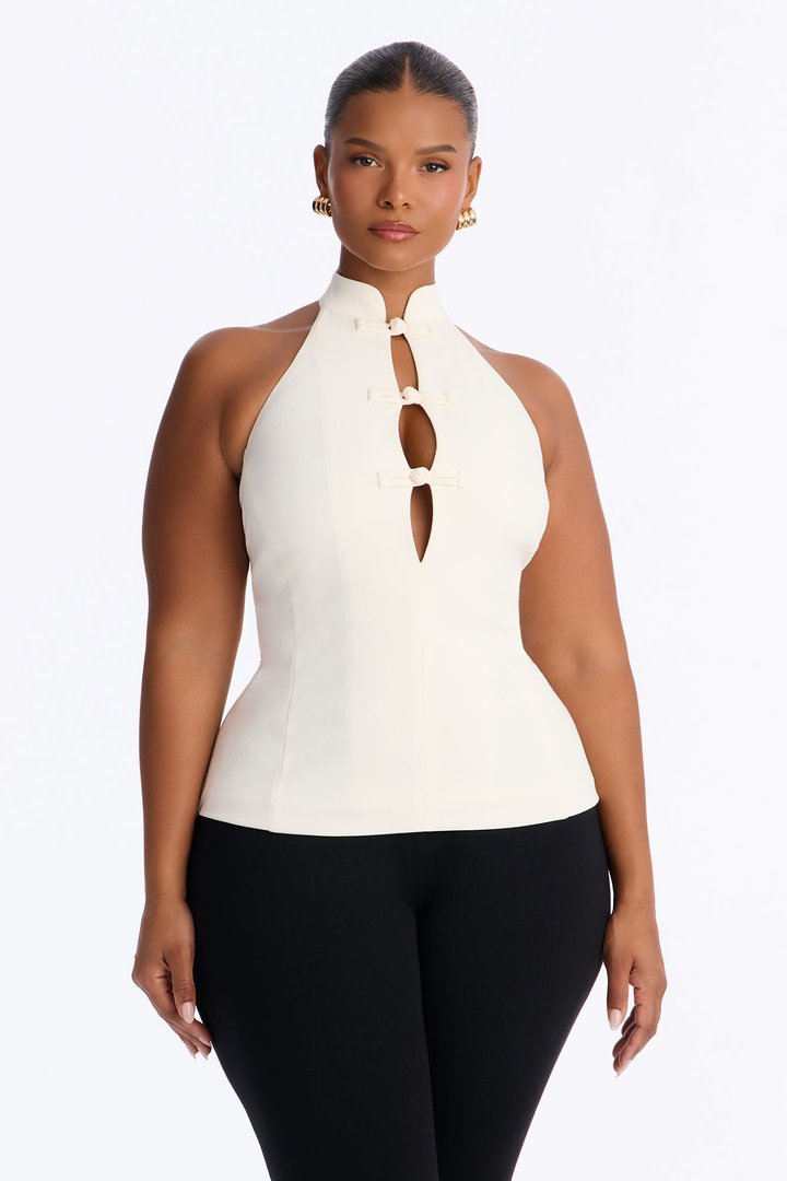 Kim Mock Neck Knot Sleeveless Top - Cream