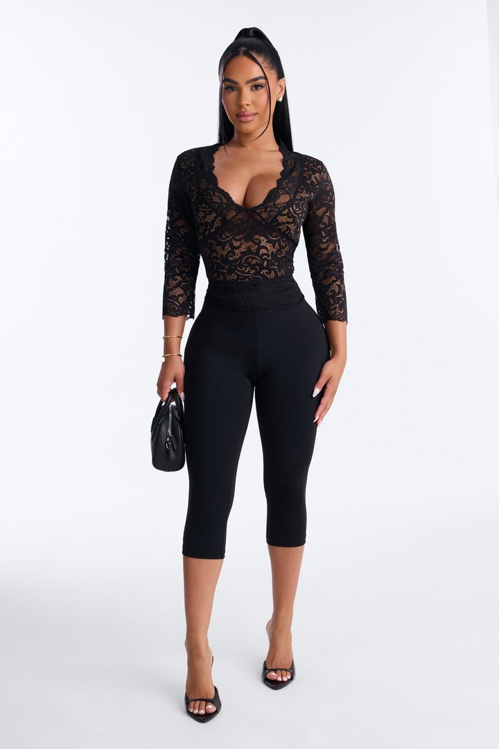 Feminine Touch Lace Mid Sleeve Top - Black